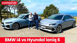 Duelo de eléctricos BMW i4 vs Hyundai Ioniq 6  Comparativa  Test  Review en español  cochesnet [upl. by Nnyletak]