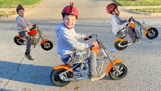 MoTORCYCLE for KiDS Caleb Plays with New Surprise Motorbike RideOn Toy [upl. by Hsima]