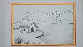 Very easy scenery drawing for kids  kids landscape drawing [upl. by Llenrev468]