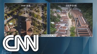 Imagens aéreas mostram o antes e depois de Petrópolis após as tempestades  AGORA CNN [upl. by Bernt]