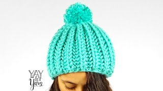 Easy SHORTCUT Brioche Pom Pom Hat  FREE Knitting Pattern  Yay For Yarn [upl. by Fillbert]