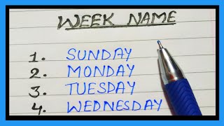 Week Name  Days Name in English [upl. by Yelwar]