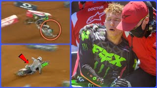 Austin Forkners GUT WRENCHING Crash  Forkner Suffers Brutal Crash During Arlington 250SX Main [upl. by Aretse]