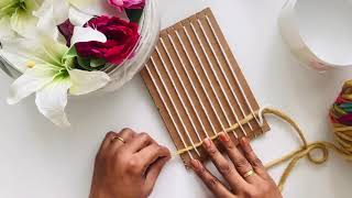 Super Easy Yarn Woven Mat  Cardboard Loom Weaving [upl. by Fenelia396]