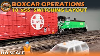 Waffle Boxcar Operations 18”X55” HO Switching Layout [upl. by Ynnob98]