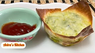 Wonton Spinach Egg cup Appetizer  Simple Quick Breakfast Recipechinese wonton recipe [upl. by Novert]