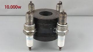 Awesome I Built a 10000w POWERFUL Generator Using Spark Plug and Magnet [upl. by Nalat]