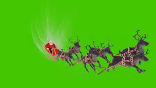 Santa Claus on a sleigh with Christmas reindeer Animation in front of green screen [upl. by Anawik873]