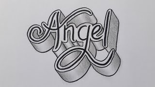 3d Drawing Name Angel For Beginners Easy  How To Draw Calligraphy On Paper  Write Art [upl. by Llerihs28]