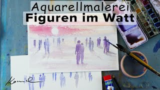 AliceART  Aquarell Kurs 8 für Anfänger  Figuren im Watt  Aquarell malen lernen  watercolor [upl. by Enitsrik785]