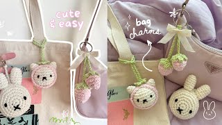 how to crochet cute bag charmskeychains  miffy cat amp strawberries stepbystep tutorial [upl. by Abehsile]