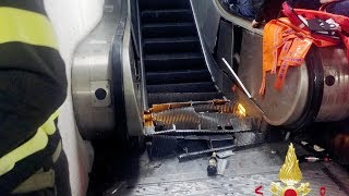 Escalator accident in Rome subway station injures soccer fans [upl. by Dressel]