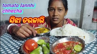 Rice eating  Vegetable santula curry  Jannhi tomato chhecha in odia  Ridge gourd chhecha [upl. by Eudora]