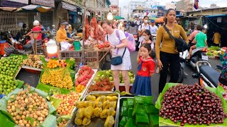 Best Cambodian market street food  Delicious Plenty Fresh Fruit Meats amp Khmer Dessert amp More [upl. by Anialem561]