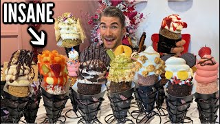 The CRAZIEST ICE CREAM CONE CHALLENGE EVER Chimney Cakes  Disney Land Famous Desserts [upl. by Cinimod]