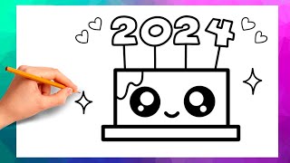 Deseneaza un TORT de Revelion  LA MULTI ANI 2024 🎅 How to Draw NEW YEARs CAKE 2024 [upl. by Nennahs]