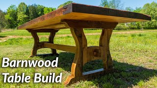 Reclaimed Barnwood Farmhouse Table Build with plans [upl. by Ecinej]