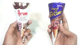 Arun Ice Creams Double Chocolate vs Amul TriCone Choco Crunch [upl. by Marybelle]