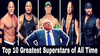 Top 10 Greatest Superstars All Time in WWE  Rock VS Austin VS Goldberg VS Taker VS Cena VS Lesnar [upl. by Loydie]