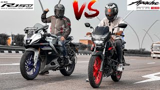 2024 APACHE RTR 160 RACE EDITION E20 …VS… YAMAHA R15M  TOP END DRAG RACE 😍🔥FRIST ON YOUTUBE😱 [upl. by Onimixam699]