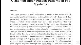 Optimization of Reading Data via Classified Block Access Patterns in File Systems [upl. by Pryce]