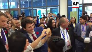 Canadian PM Justin Trudeau mobbed at APEC media centre [upl. by Ayhtin]