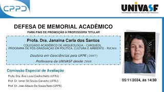 Defesa de Memorial para Promoção a Titular Profa Dra Janaína Carla dos Santos CARQUEOL [upl. by Kele]