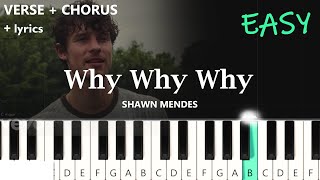 Shawn Mendes  Why Why Why  EASY PIANO TUTORIAL  lyrics [upl. by Eilerua345]