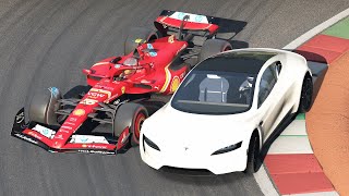 Ferrari F1 2024 vs Tesla Roadster  Monza [upl. by Lemraj]