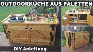 Outdoor Küche selber bauen  Paletten Außenküche DIY  Kücheninsel  Palettenmöbel Garten Tisch [upl. by Luckin]