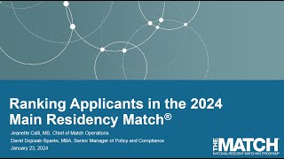 2024 Main Residency Match Ranking Webinar [upl. by Jason]