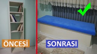 KİTAPLIKTAN SANDIKLI BENCH YAPIMI  EVDE MOBİLYA DEKORASYONU  BOOKCASE DECORATION [upl. by Eaver522]