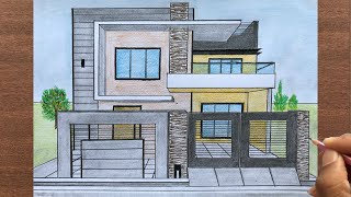 How to Draw a House in OnePoint Perspective Step by Step [upl. by Ailekahs]