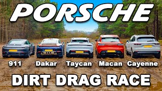 Porsche 911 Dakar v Taycan v 911 GTS v Macan v Cayenne OFFROAD DRAG RACE [upl. by Aspasia871]