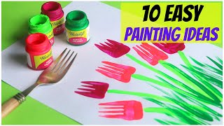 10 Easy Painting Ideas for Kids  Amazing Painting Hacks using Everyday Objects [upl. by Nnahgem]