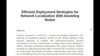 Efficient Deployment Strategies for Network Localization With Assisting Nodes [upl. by Hernandez]