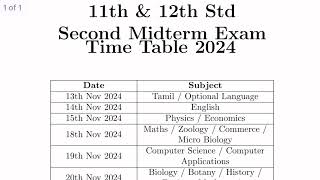 11th amp 12th 2nd Midterm Exam Time Table 2024  12th 11th Second Mid term Exam Time Table 2024 [upl. by Boser]