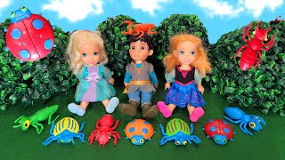 Searching for bugs  Elsa amp Anna toddlers  Barbie dolls  fun outside [upl. by Lancey995]