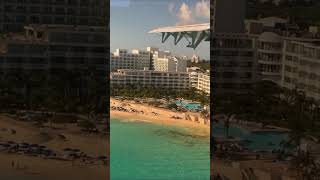 Landing in St Maarten Airport Maho Beach  The Most Exciting Beach in the World Port Side View [upl. by Yasmar]