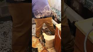 Remove cast iron bathtub with sledge hammer bathroomremodel [upl. by Ynnek461]