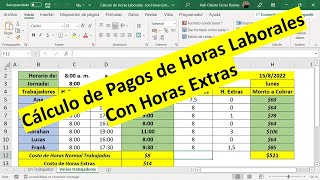 Cálculos de Pagos de Horas Laborales con Horas Extras con Excel  Plantilla Descargable [upl. by Rothenberg]