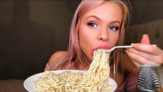 ASMR  CREAMY CAULIFLOWER ALFREDO WITH NU PASTA  MUKBANGEATING SHOW [upl. by Anaigroeg380]