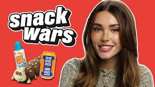 Madison Beer Becomes Queasy Reviewing UK and US Foods  Snack Wars [upl. by Anialahs]