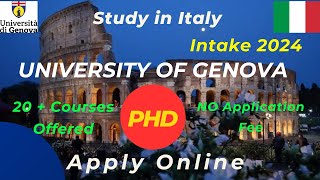 How to Apply University of Genova Italy For PhD Intake 2024 Admissions open with Scholarship Detail [upl. by Jilleen]