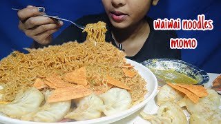 EATING MOMO SPICY WAIWAI NOODLES 🔥STREET FOOD EATING CHALLENGE TIBETAN FOOD NOODLES EATING ASMR [upl. by Ahsienot]