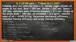 IC Engine Performance  Numerical  2021  GTU Question Paper  Applied Thermodynamic  3161910 [upl. by Tselec]