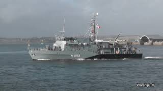 GERMAN NAVY MINEHUNTER FGS DATTELN M1068 LEAVES DEVONPORT NAVAL BASE AT DEVILS POINT  28th Jan 2021 [upl. by Beutner]