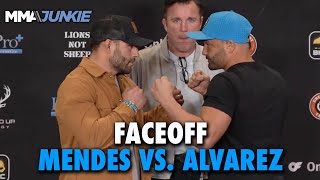 Chad Mendes Eddie Alvarez Face Off Ahead of Barenuckle Boxing Fight  BKFC 41 [upl. by Sualohcin]