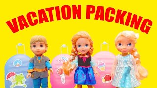 VACATION PACKING Elsa and Anna and Kristoff Toddlers pack for a SURPRISE VACATION [upl. by Melak423]