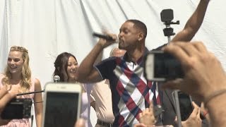 Will Smith performs Miami at SUICIDE SQUAD event  watch Margot Robbie amp Karen Fukuhara dance [upl. by Ecela784]